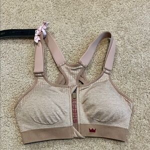 SHEFIT Tan Sports Bra with Adjustable Straps and Front Closure
